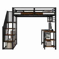 HOCHBETT mit Schreibtisch und Regal 120x200 cm Metall Holzwerkstoff Schwarz - Schwarz, Metall (120/200cm) - Meubliv