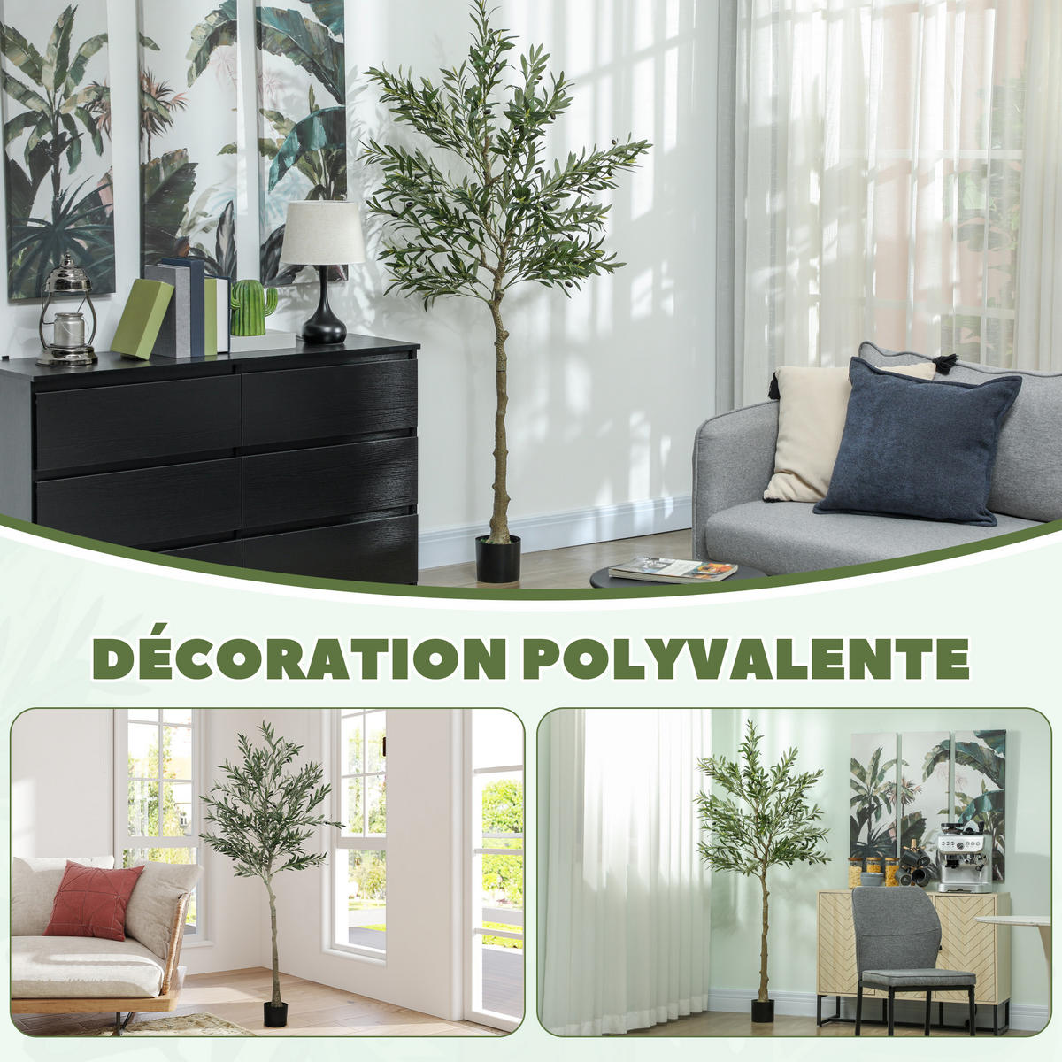 KUNSTPFLANZE, Künstlicher Olivenbaum 180 cm, für Zuhause, Büro, Wohnzimmer, Schlafzimmer, Grün - Multicolor, Kunststoff (180cm) - FORIOUS