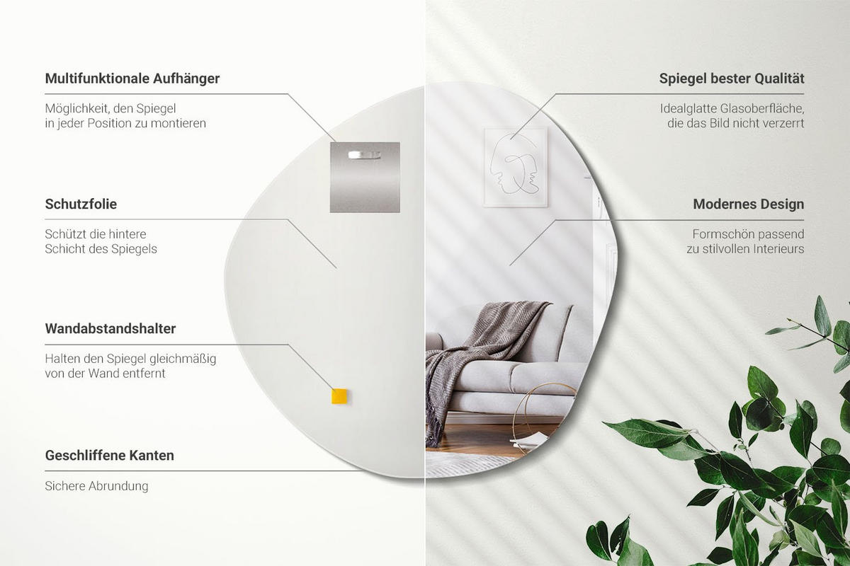 SPIEGEL 67 x 67,6 Organisch - Transparent, Glas (67/67.6/0.4cm) - Wallfluent