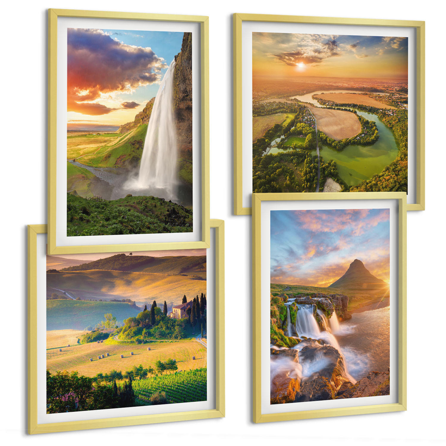 BILDER SET 4er Set - 50x50 cm & 40x60 cm Goldrahmen - Italienische Sonnenuntergänge - Goldfarben, Kunststoff (50/50cm) - TULUP