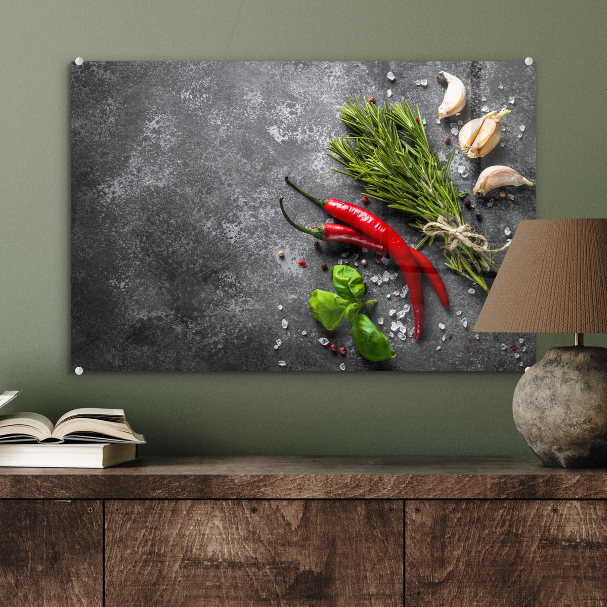 ACRYLGLASBILD Pfeffer - Kräuter - Gewürze - Beton 60x40 cm - Dunkelgrau, Glas (60/40cm) - MuchoWow