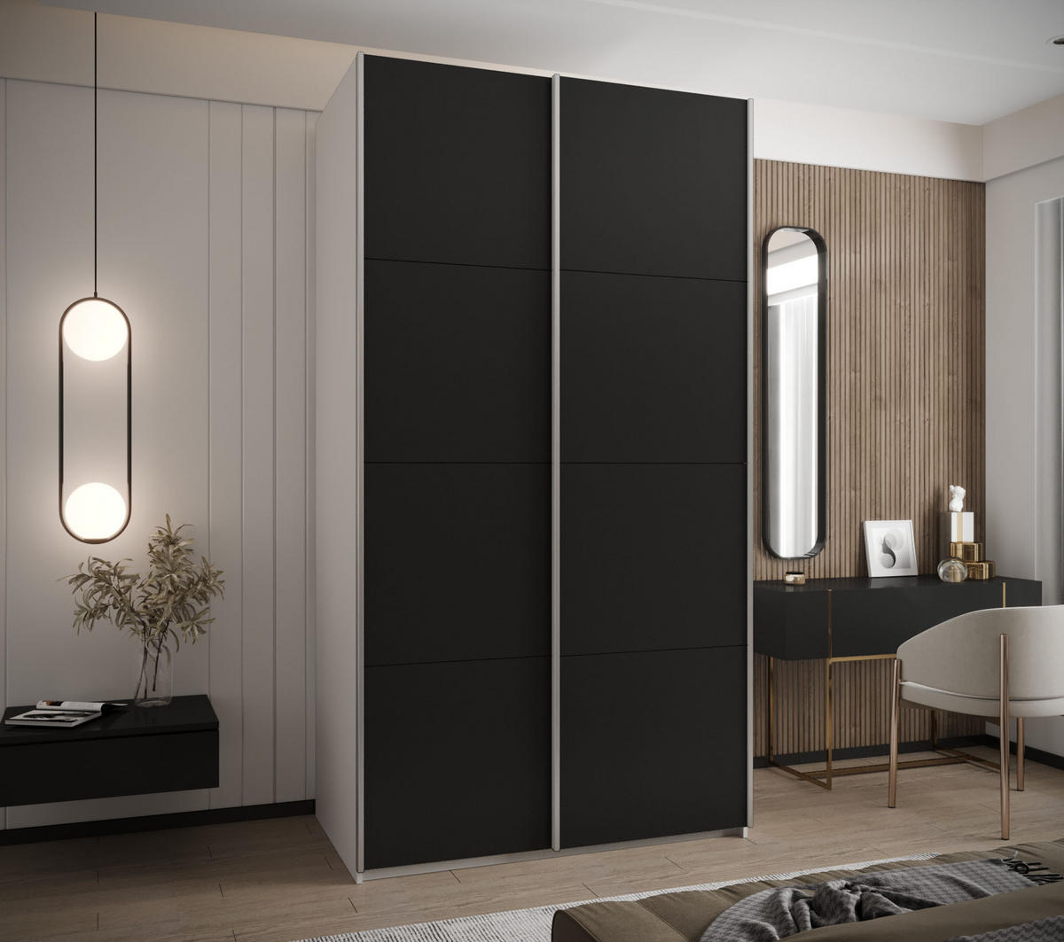 SCHWEBETÜRENSCHRANK 245,5/140/64 2-türig - Silberfarben/Schwarz, Holz/Metall (140/245/64cm) - Abiks Möbel