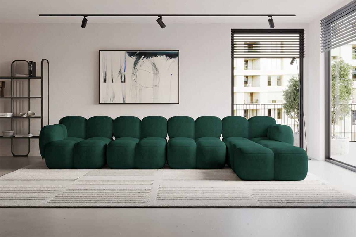 ECKSOFA modulares Sofa Rechts Miko-L3 390x205x75 Grün Velours - Schwarz/Grün, Holzwerkstoff/Kunststoff (390/205cm) - ALTDECOR