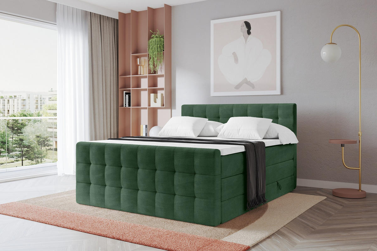 BOXSPRINGOVÁ POSTEL s matrací H3/H4 - IGAN-Z KING - 200x200 cm Zelená - lesní zelená, kompozitní dřevo (203/200cm) - ALTDECOR