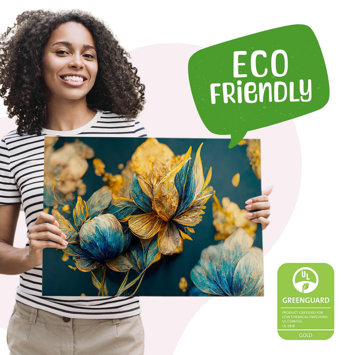 LEINWANDBILD Abstrakte Blumen 3D Glamour Stil 40cm x 30cm - Türkis/Blau, Textil (40/30cm) - Muralo