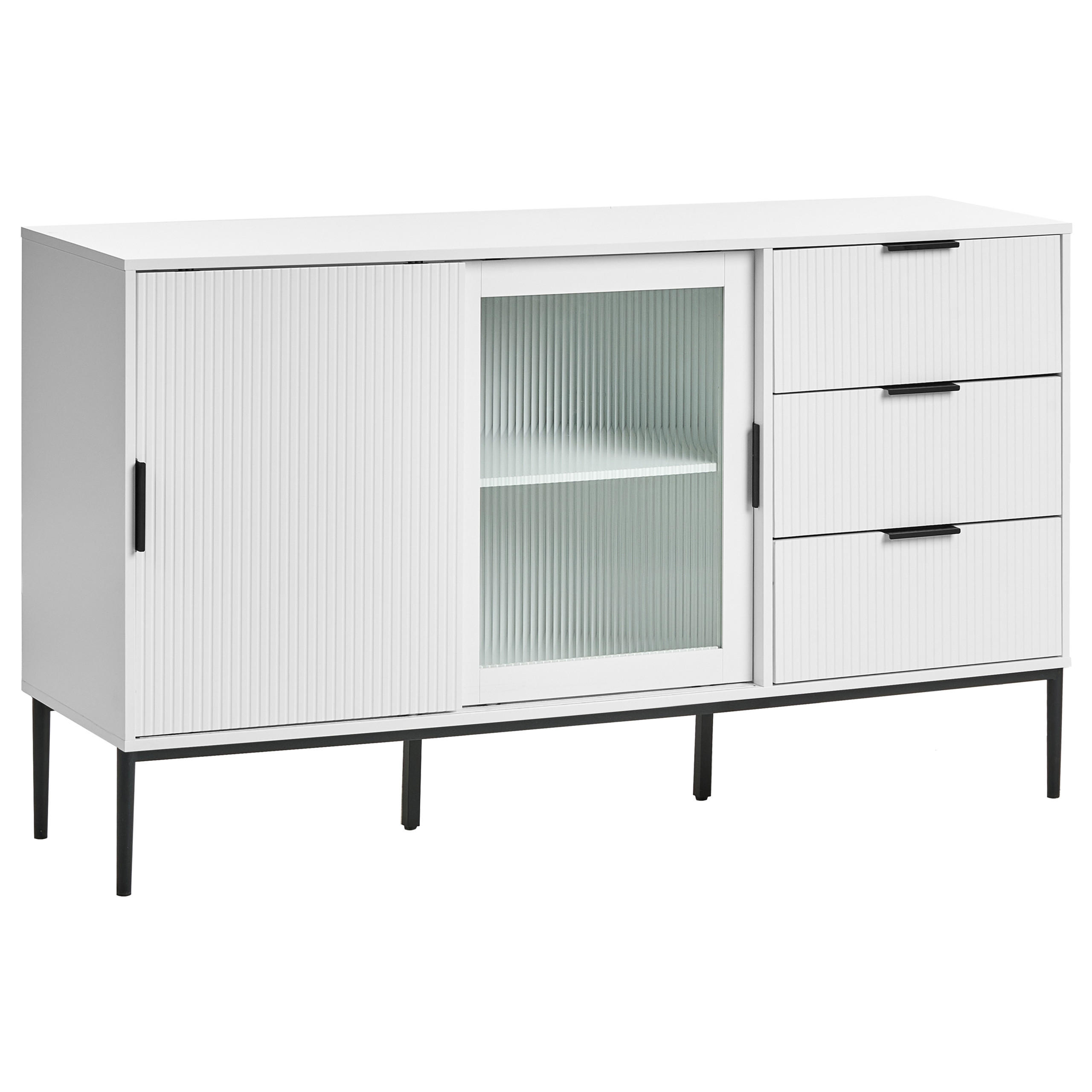 SIDEBOARD se skleněnými dveřmi Bílý Leduc - bílá, kompozitní dřevo (150/86/40cm) - Beliani