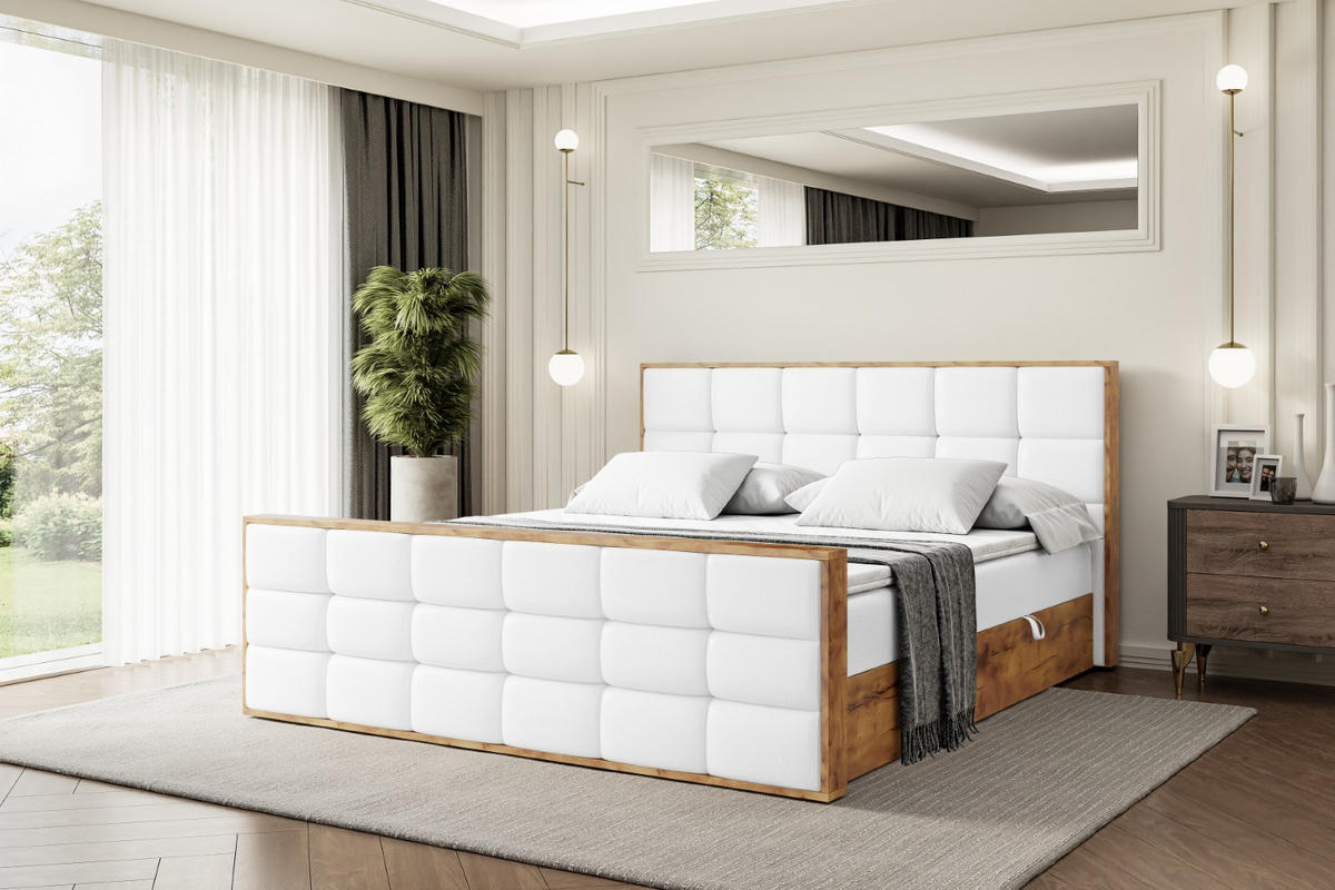 BOXBETT mit Matratze H4 und Lattenrost - LOLLI2-Z - 160x200 - Weiß Kunstleder - Weiß, Holzwerkstoff (160/200cm) - ALTDECOR