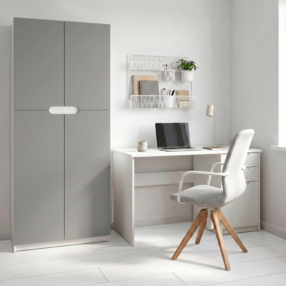 BÜROSCHRANK Logan Fronten in Hellgrau Seidenmatt - Greige, Holzwerkstoff (82/184/37cm) - Vladon