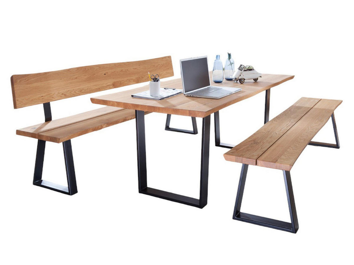 TISCHGRUPPE Daffie Esstisch mit 2 Sitzbänken aus Massivholz Wildeiche - Wildeiche, Holz (220/1/187cm) - 58aufmkessel