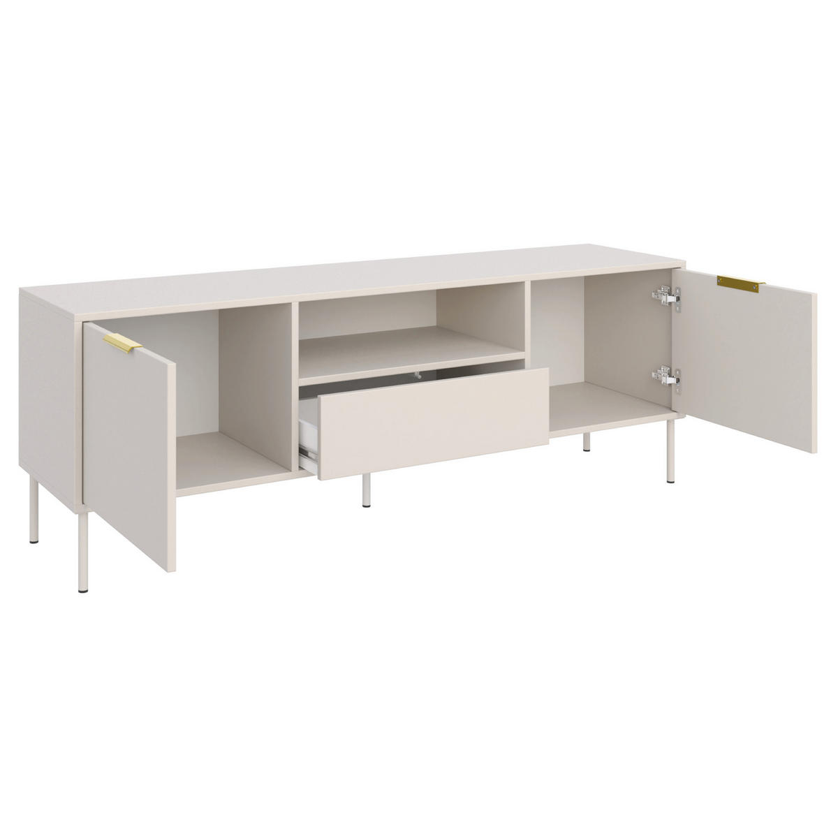 TV-LOWBOARD Vena 2-türig mit Schublade & Fach, Kaschmir, 160 cm - Kaschmir/Goldfarben, Holzwerkstoff/Kunststoff (160/57/40cm) - Selsey