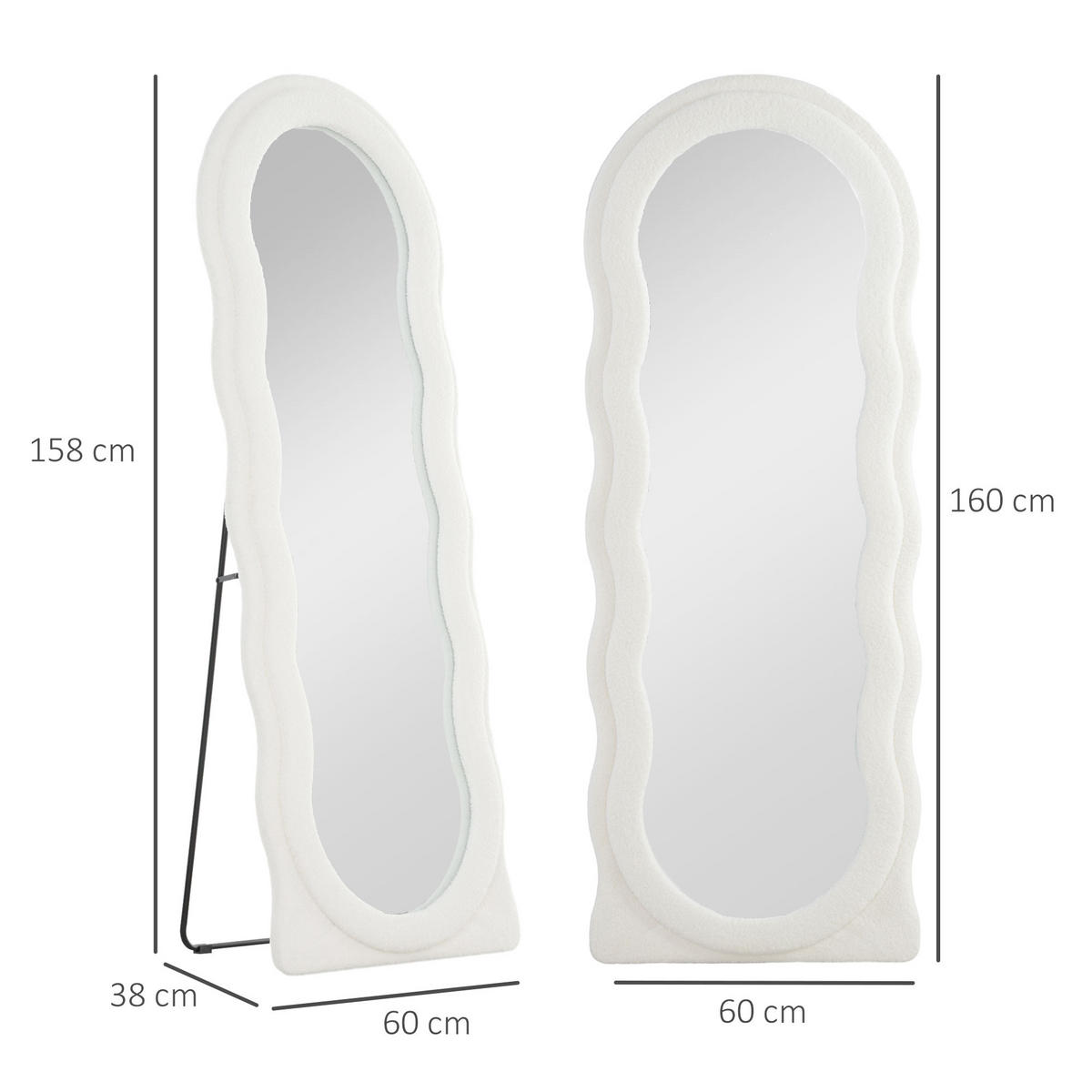 GANZKÖRPERSPIEGEL 160 x 60 cm Gewölbter Standspiegel mit Wellendesign, Weiß - Weiß, Glas (60/160/4cm) - HOMCOM
