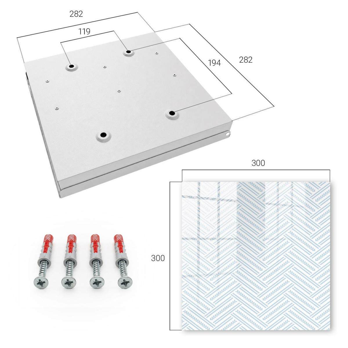SCHLÜSSELBOX Weiß 30x30 cm – Türöffnung nach rechts - Dezentes Fischgrätmuster - Weiß, Metall (30/30/5cm) - TULUP