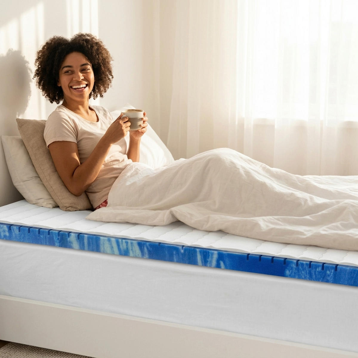 TOPPER 90x200 cm – 8 cm Gelschaum – 7 Zonen – TENCEL™ Lyocell Bezug – präzise Druckentlastung - Weiß, Textil (90/200cm) - Mister Sandman