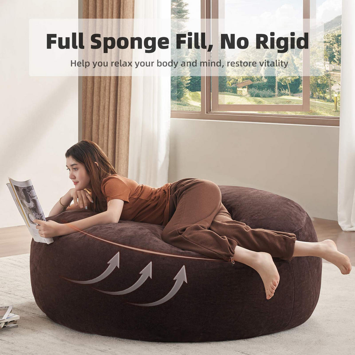 SITZSACK für Erwachsene Indoor 130x120cm Bequemes Bodenkissen groß - Braun, Textil (120/28/130cm) - Raelunyi