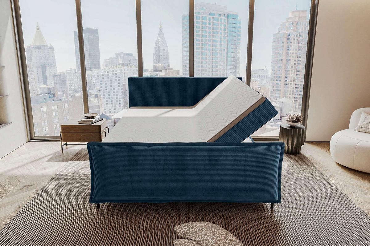 BOXSPRINGBETT VERO PLUS Cordstoff Blau 140/200 cm - Blau/Schwarz, Holzwerkstoff/Textil (140/200cm) - 99rooms