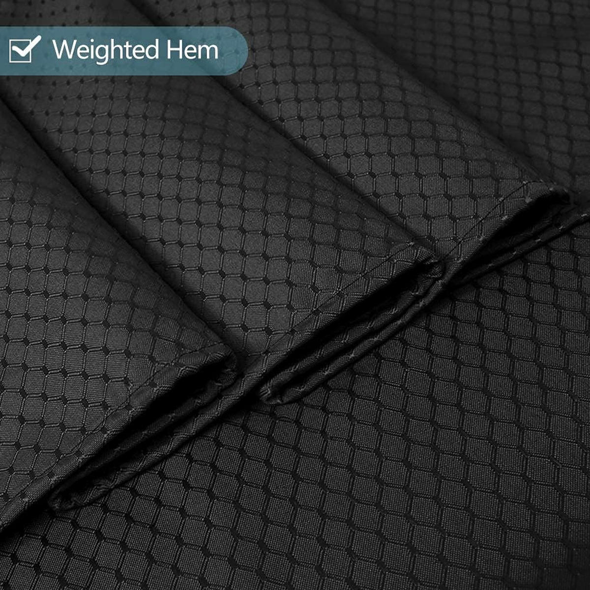 DUSCHVORHANG schimmelresistent Stoff dick klein Polyester Waffelstruktur Schwarz für Badewanne mit Haken 180 x 200 cm - Schwarz, Textil (200/180cm) - MCBOSON