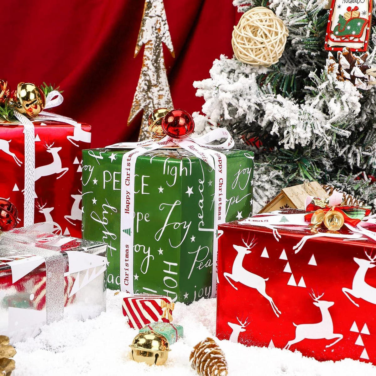 GESCHENKPAPIER 4 Rollen Set 76 cm x 305 cm Metallic Glanz Weihnachtsmotive - Multicolor, Papier (4/76/15cm)