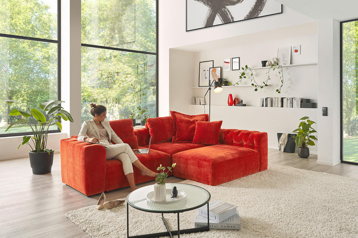 MODULSOFA SEPHI Rot Cord - Rot/Schwarz, Kunststoff/Textil (268/62/191cm) - KAWOLA