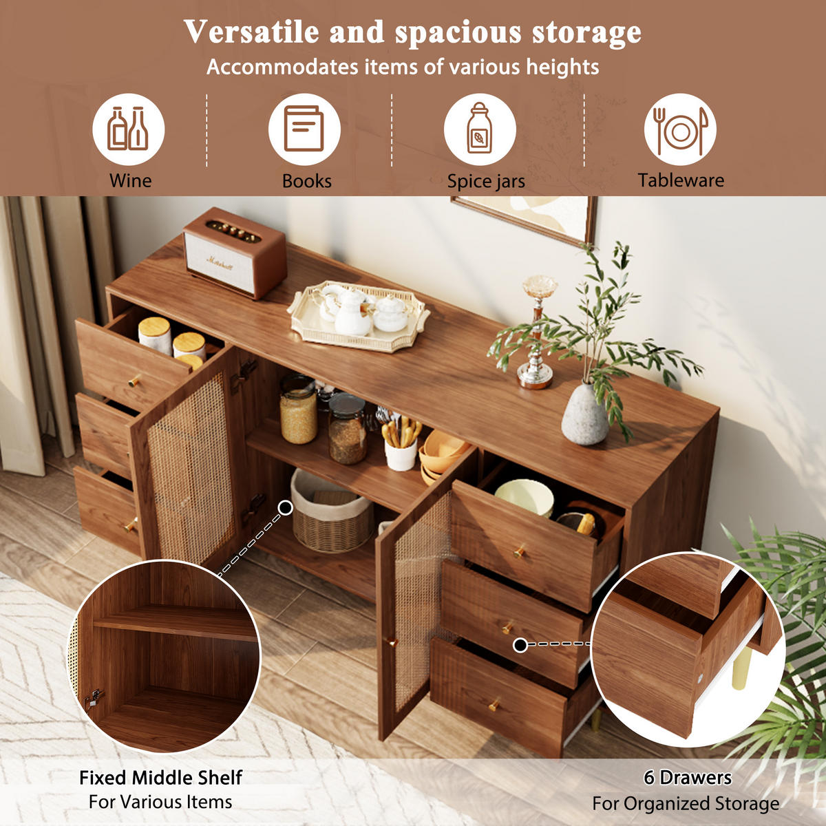 ANRICHTE Holzfarben 160/40/90 cm - Naturfarben, Holz (160/90/40cm) - PANGIVO
