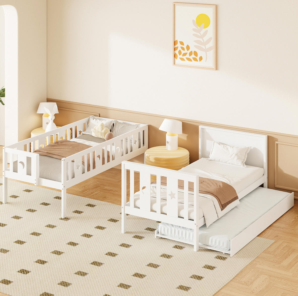 ETAGENBETT Kinder 90/200 cm Weiß mit Ausziehbett und Stauraum - Weiß, Holz (90/200cm) - MIVRAY