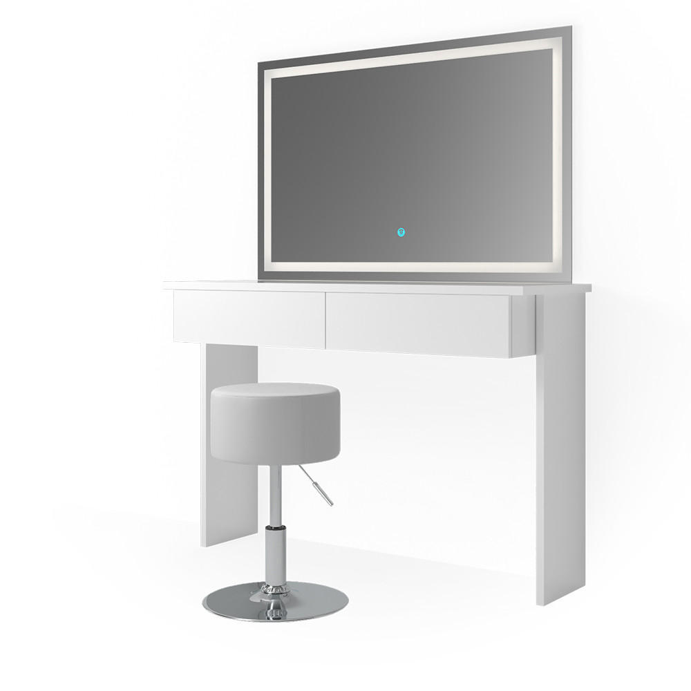 SCHMINKTISCH Azur Weiß 120 cm mit LED-Spiegel und Hocker - Weiß, Holzwerkstoff (120/83/40cm) - Vicco