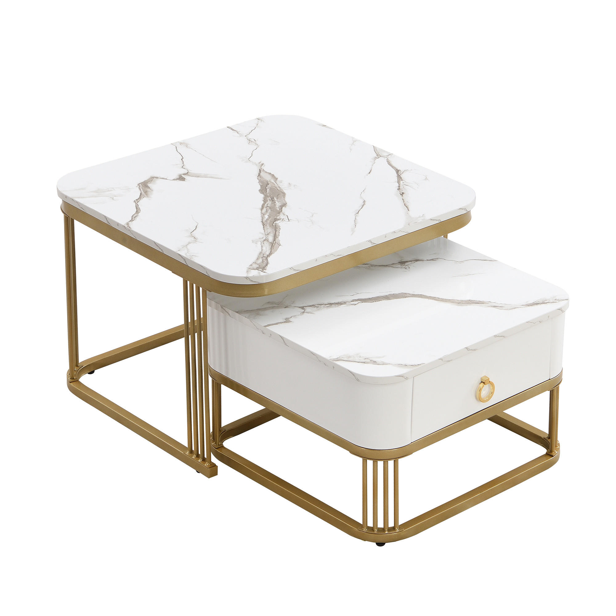 COUCHTISCHSET Weiß 60/60/45 cm - Weiß, Holzwerkstoff/Metall (60/60/45cm) - Urban Meuble
