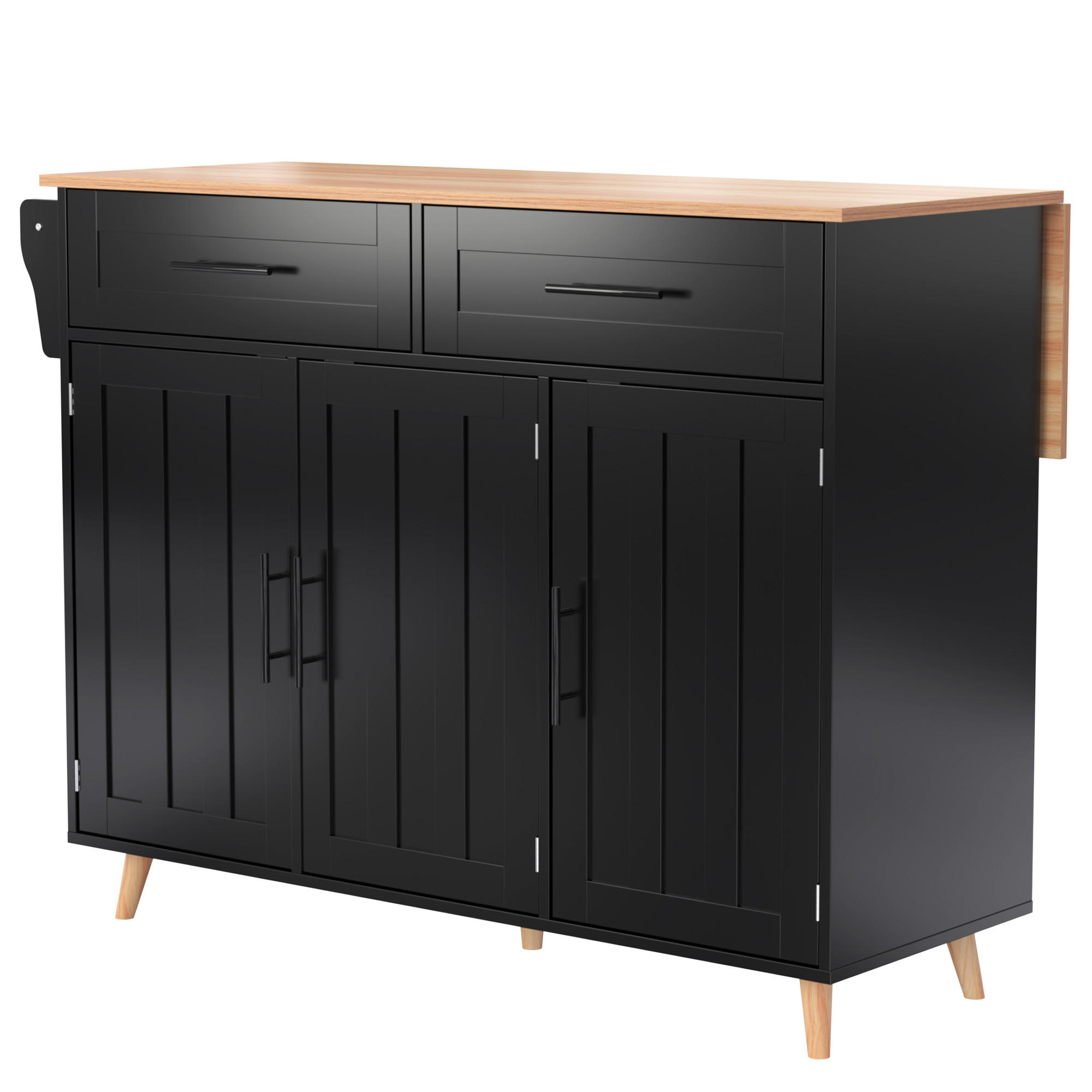 KÜCHENINSEL Schwarz-Natur 129/46/91.5 cm - Schwarz, Holzwerkstoff (129/91.5/46cm) - PANGIVO