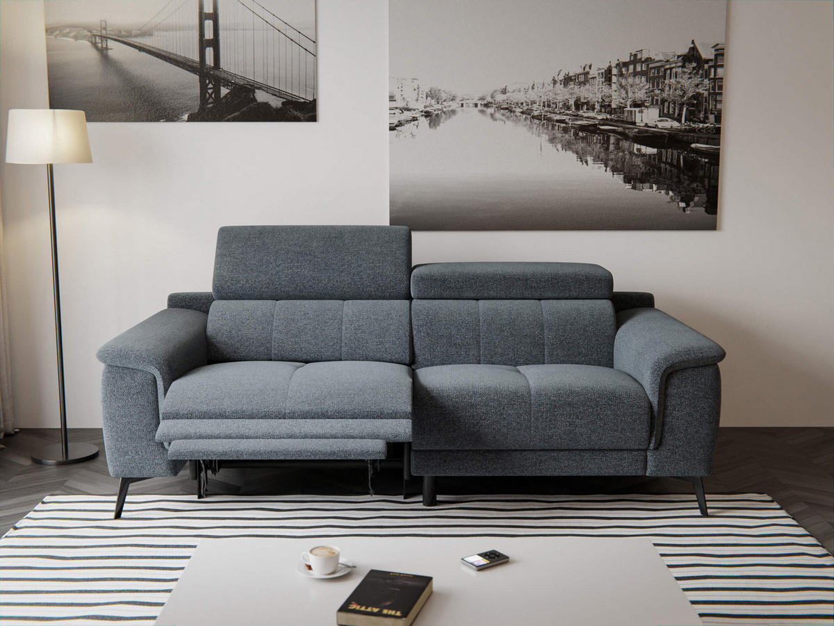 RELAXSOFA FIERO 3-Sitzer mit 1 Relaxfunktion, dunkelgrau - Dunkelgrau/Schwarz, Holzwerkstoff/Textil (212/82/103cm) - Courtois Laville