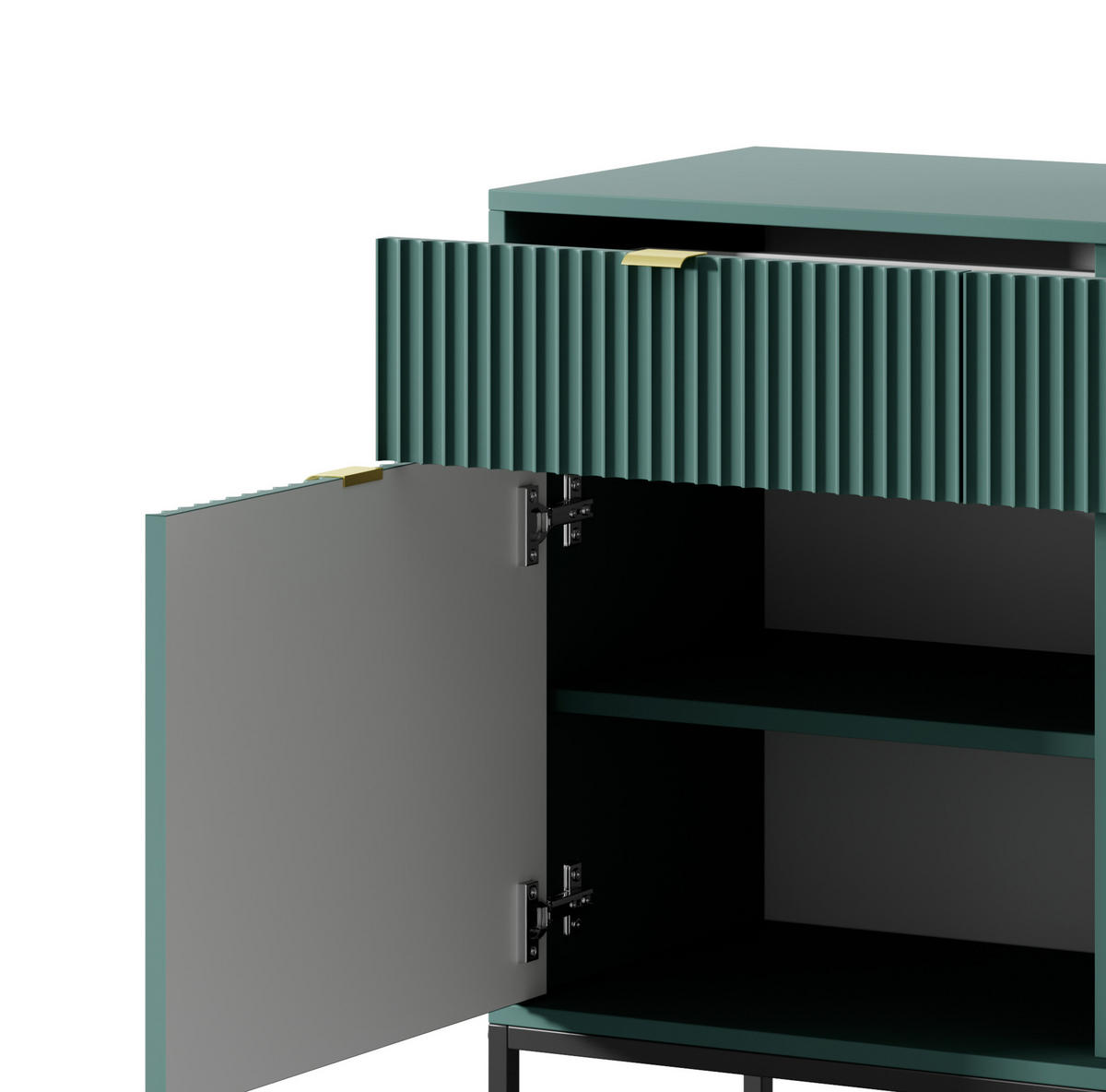 KOMMODE NOVA, Geriffelte Front, 2-Türen, 2-Schubladen 104x39x83 cm, Labrador - Türkis/Schwarz, Holzwerkstoff/Kunststoff (104/83/39cm) - DomoHome