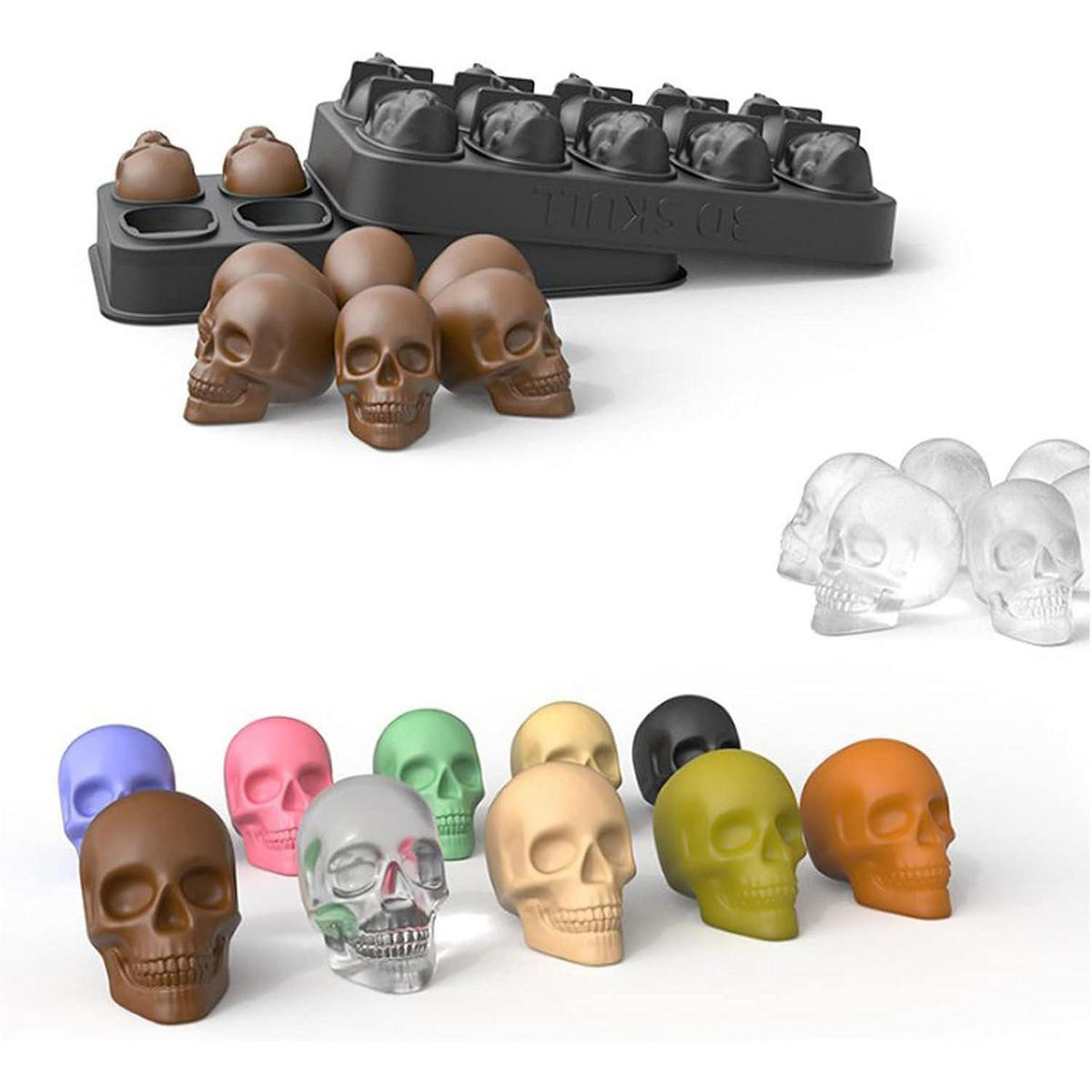 EISWÜRFELFORM Totenkopf 10-fach Set - Braun, Kunststoff (10.9/4.2/18.6cm)