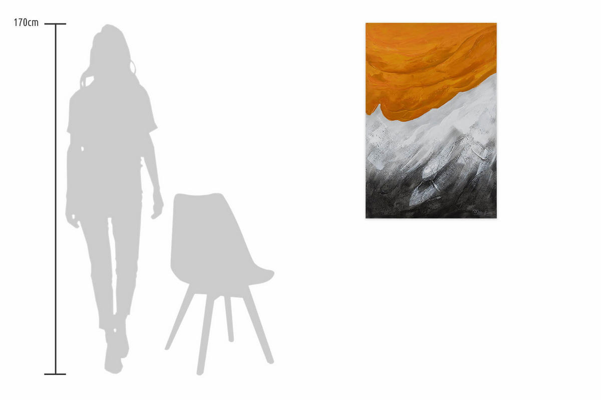 ACRYLBILD HANDGEMALT 60/90 cm - Orange/Grau, Holz/Textil (60/90cm) - KUNSTLOFT
