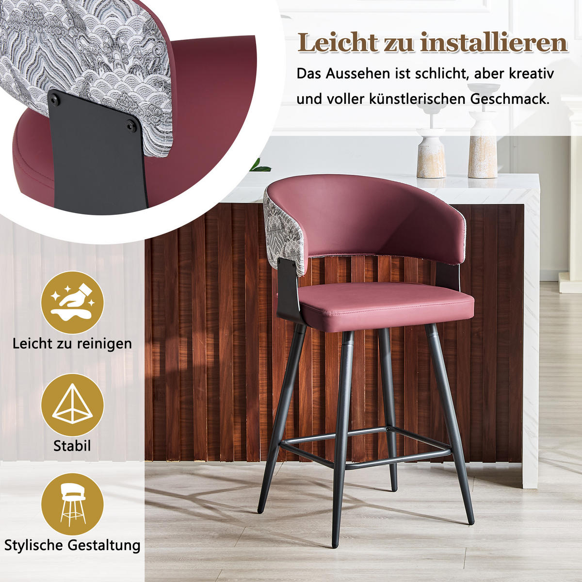 BARHOCKER DE-36674 2er Set mit PU-Bezug und Metallgestell Rot - Rot, Metall (47/94.5/46cm) - ComfortXL