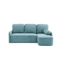 ECKSOFA CASPER L Rechts mit Schlaffunktion 132x198 Cord Blau - Blau/Schwarz, Holz/Kunststoff (145/217cm) - Muffo