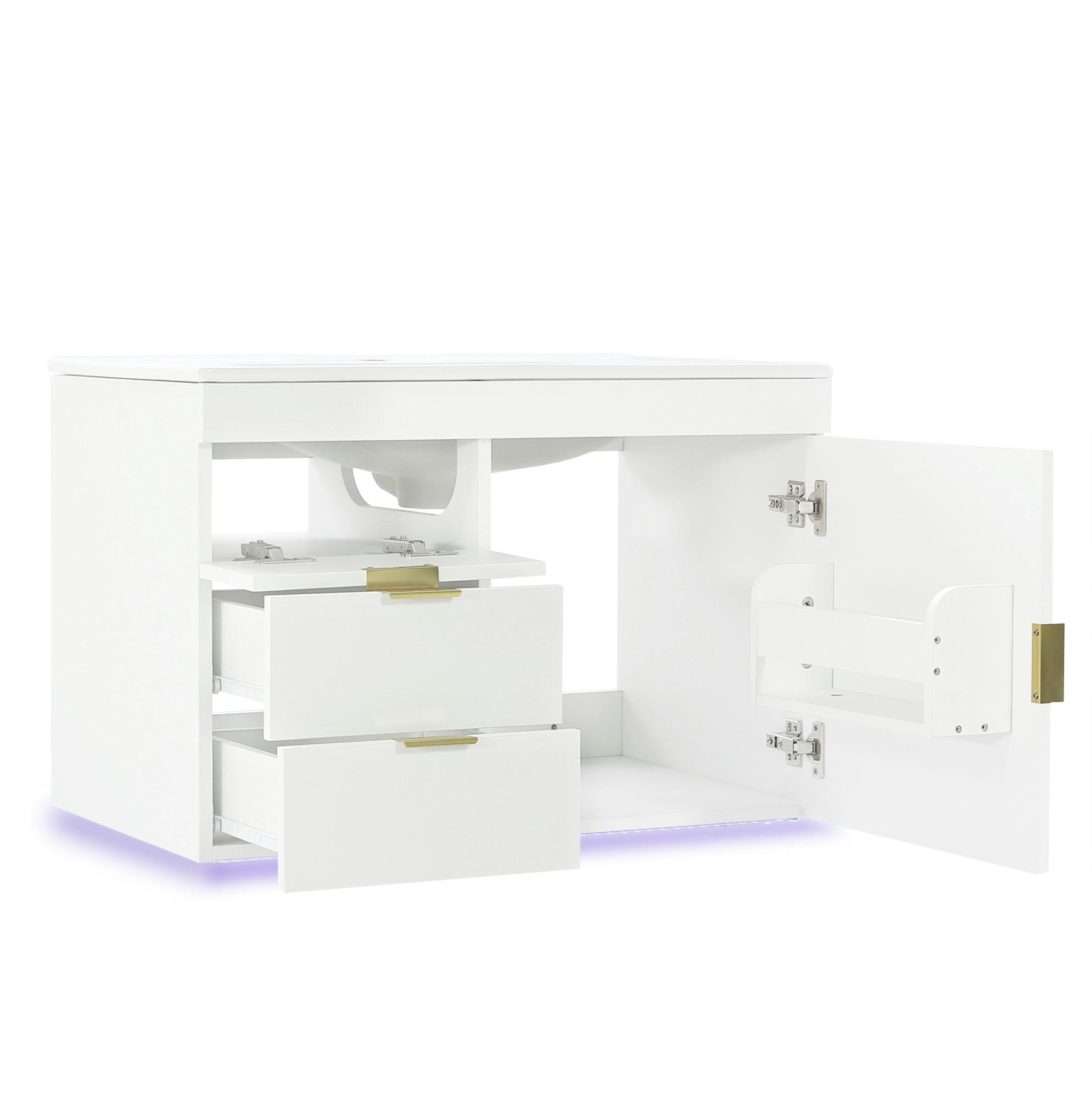 BADEZIMMERSCHRANK MDF 76x46x51 cm Weiß mit LED-App-Steuerung, Keramikwaschbecken, Wandmontage - Weiß, Holzwerkstoff (76/51/46cm) - Modfu