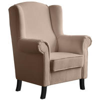 OHRENSESSEL Leonardo hellbraun boucle-stoff - Cappuccino, Holz/Textil (88/118/86cm) - Beautysofa