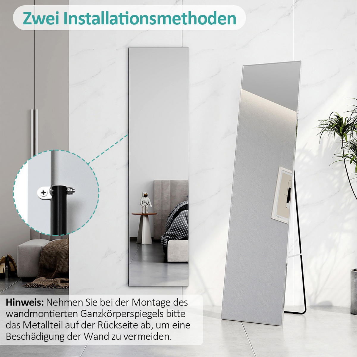 STANDSPIEGEL Wandmontage oder Freistehend Chromer Metallrahmen 160/40/2 cm - Silberfarben, Glas/Metall (40/160/160cm) - EMKE