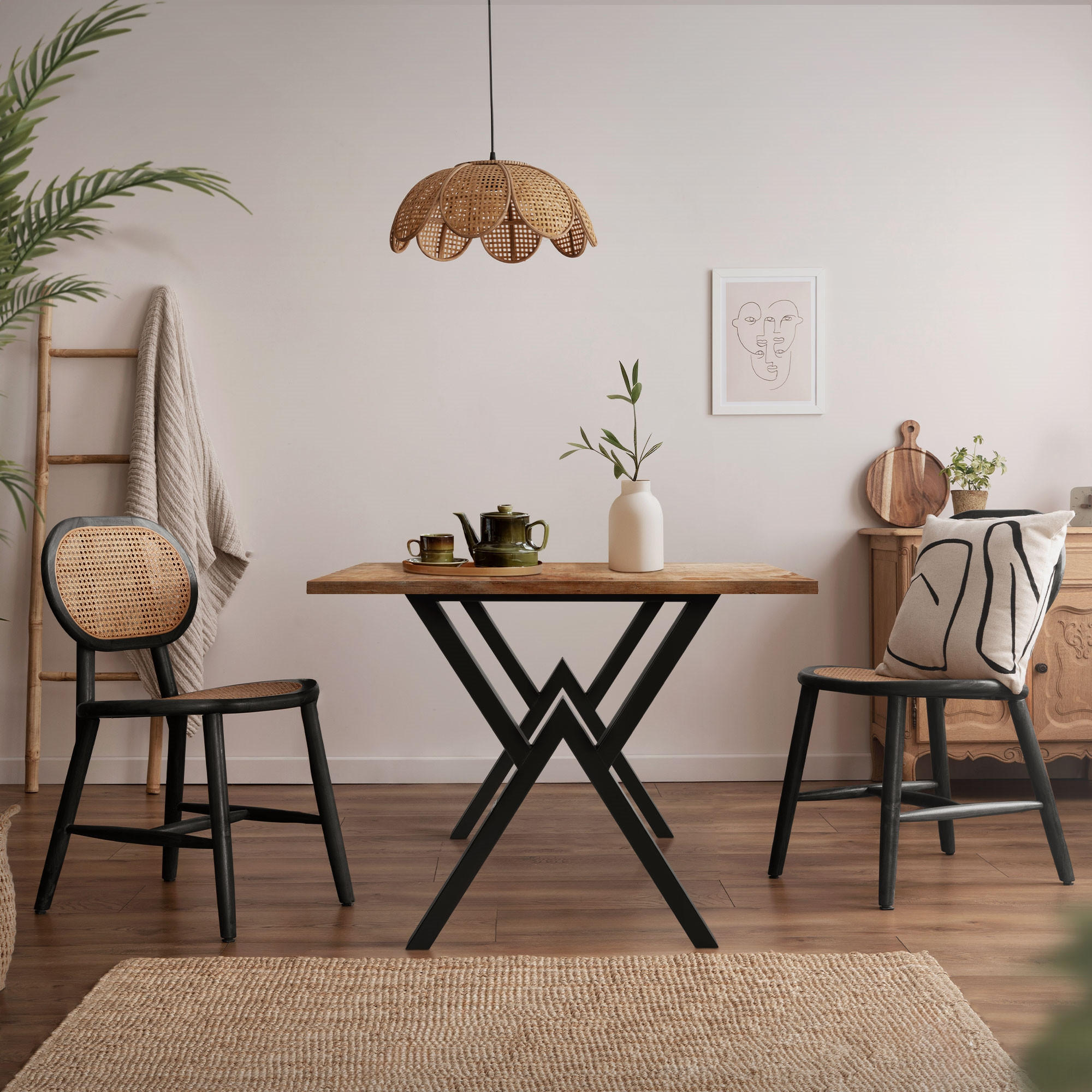 TISCHBEINE 2er Set 60xH72 cm X-Form, Schwarz - Schwarz, Metall (60/6/72cm) - ML-DESIGN