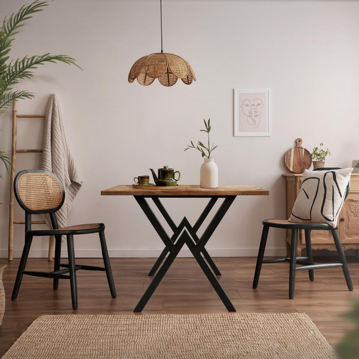 TISCHBEINE 2er Set 60xH72 cm X-Form, Schwarz - Schwarz, Metall (60/6/72cm) - ML-DESIGN