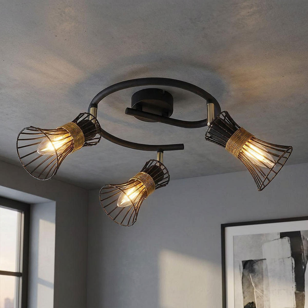 DECKENLEUCHTE Metall Gitteroptik Schwarz Gold - Schwarz, Metall (25/25/22cm) - Globo Lighting