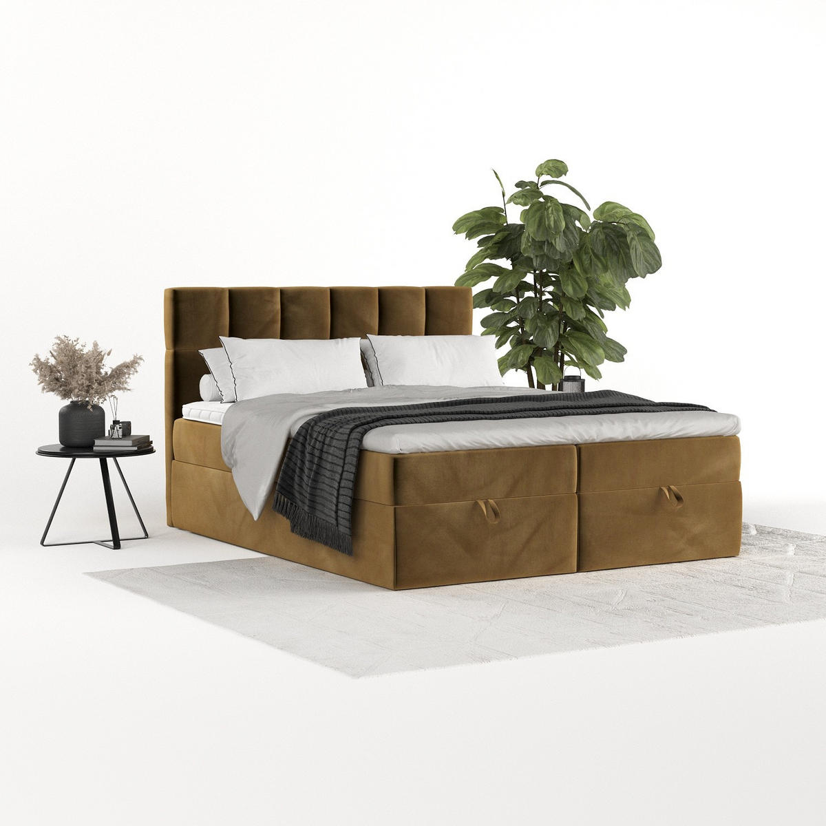 BOXBETT Savio 140/200 cm Honiggelb im Kronos Stoff - Schwarz/Honig, Holz/Holzwerkstoff (140/200cm) - AltaBeds