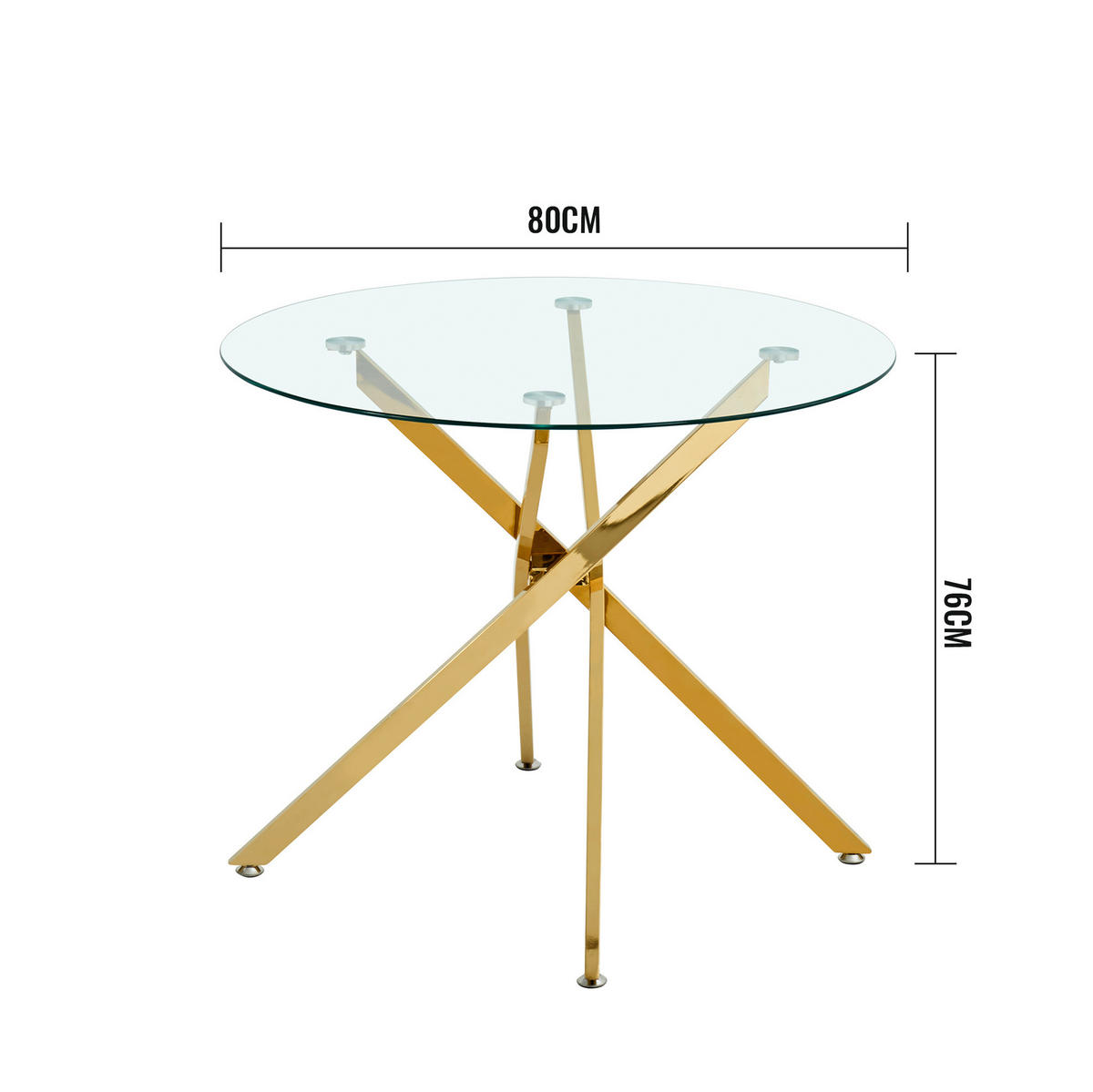 ESSTISCH 80/76/80 cm Gold aus Glas und Metall mit Kreuzfuß - Goldfarben, Metall (80/80/76cm) - OKMYHOME