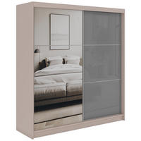 SCHWEBETÜRENSCHRANK mit Spiegel - WALENCJA - 200 - Kaschmir-Grau lacobel - Kaschmir/Alufarben, Holzwerkstoff/Metall (200/216/61cm) - MKS
