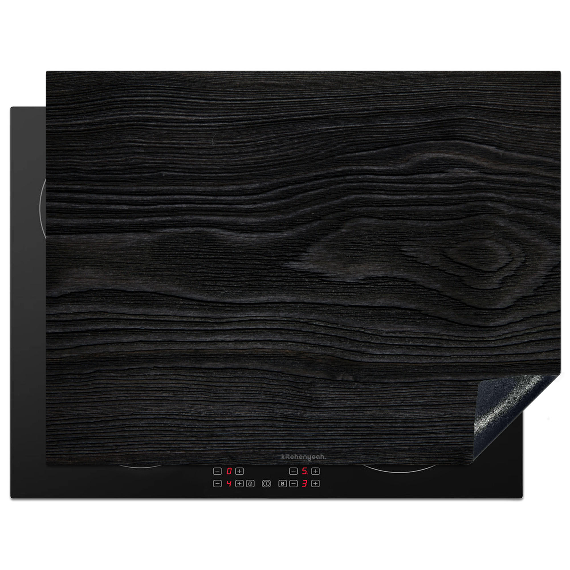 HERDABDECKPLATTE Schwarz - Holzoptik 77x59 cm - Schwarz, Kunststoff (77/0.2/59cm) - MuchoWow