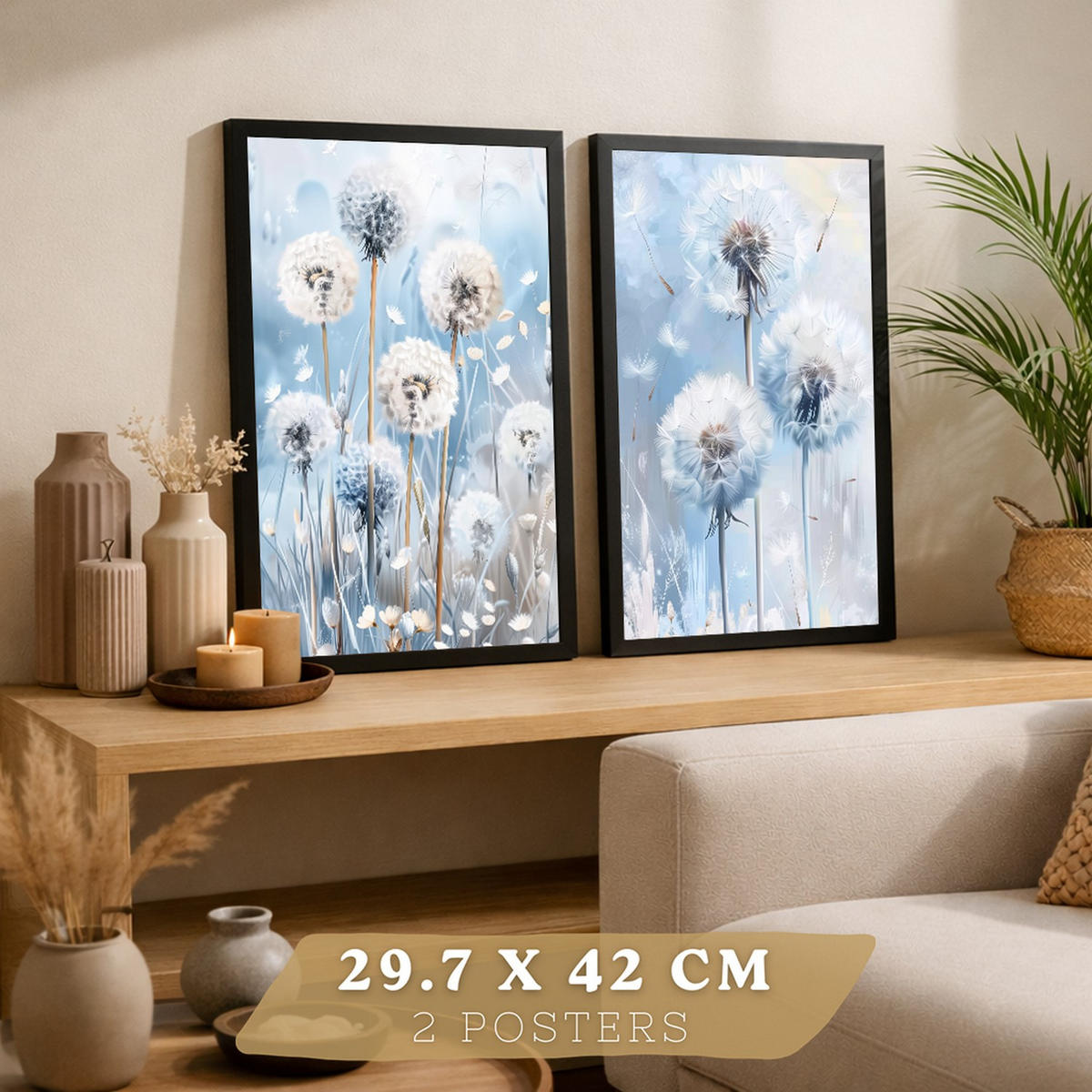 PLAKAT Sada 2 Sweet Blue 2 A3 Černý rám - černá, papír (29.7/1/42cm) - Nacnic