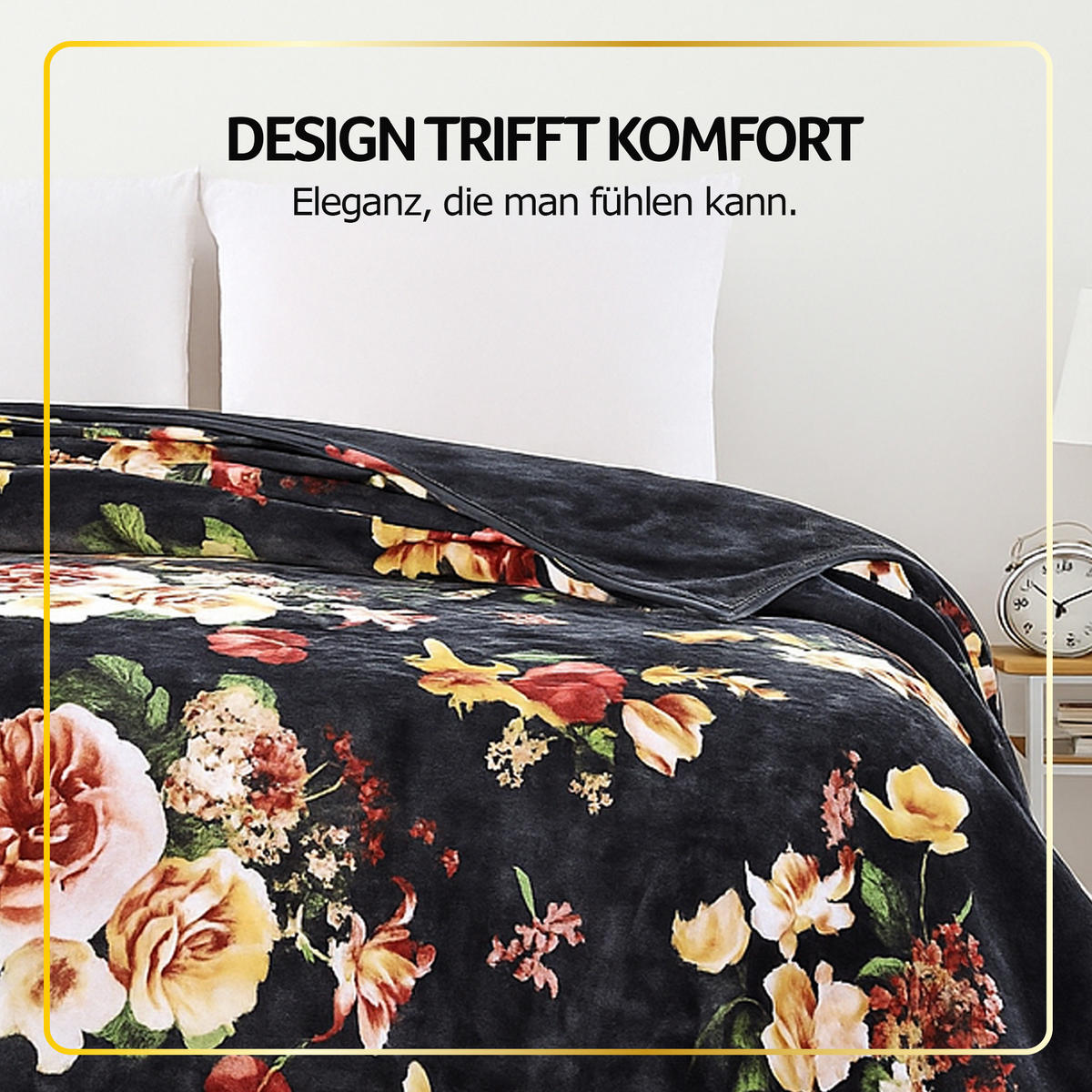 KUSCHELDECKE XXL 240x200 cm Rosen-Motiv Dunkelgrau - Grau, Textil (200/240cm) - Bestlivings