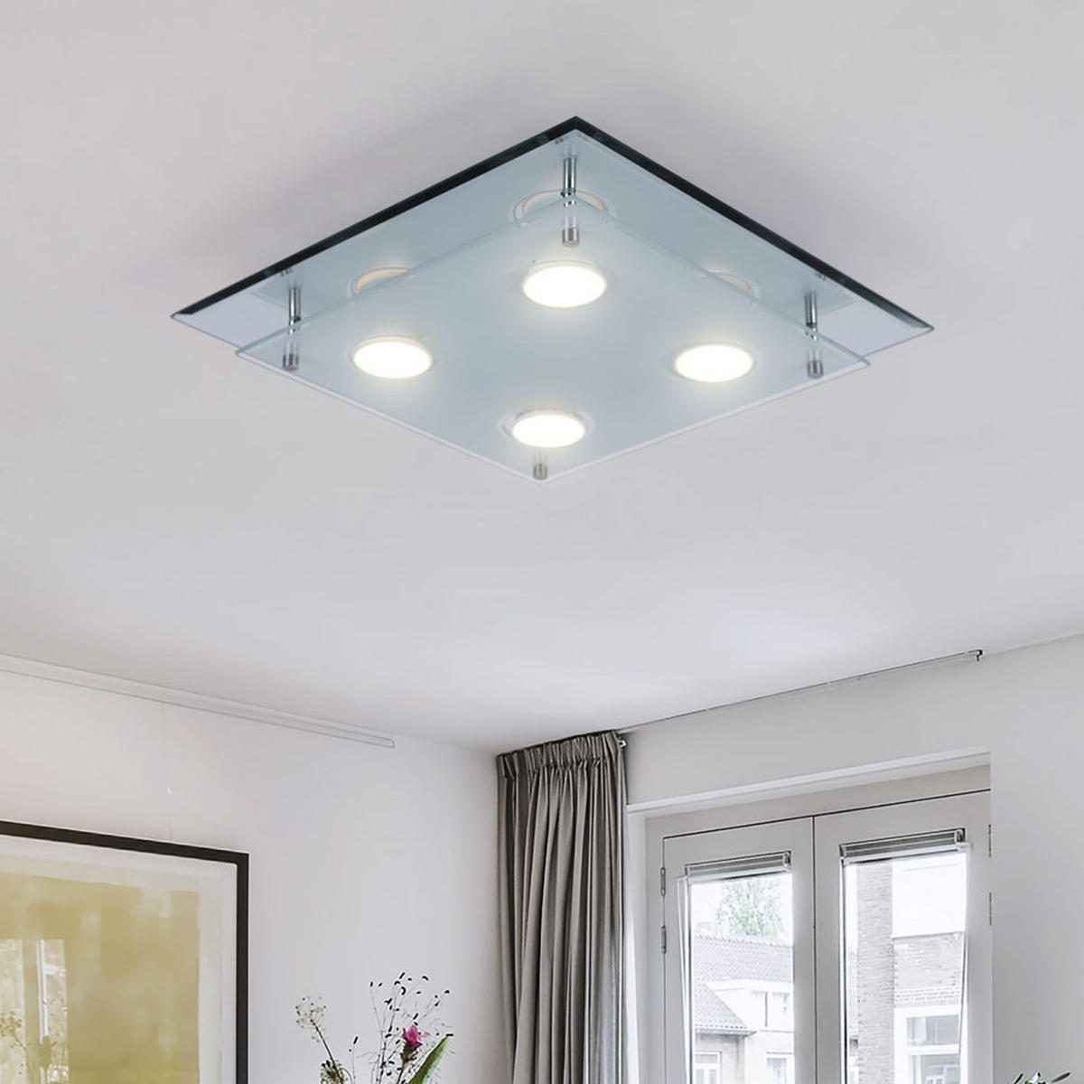 LED DECKENLEUCHTE ARENA Chrom Silber - Silberfarben, Glas (34/34/8cm) - Esto