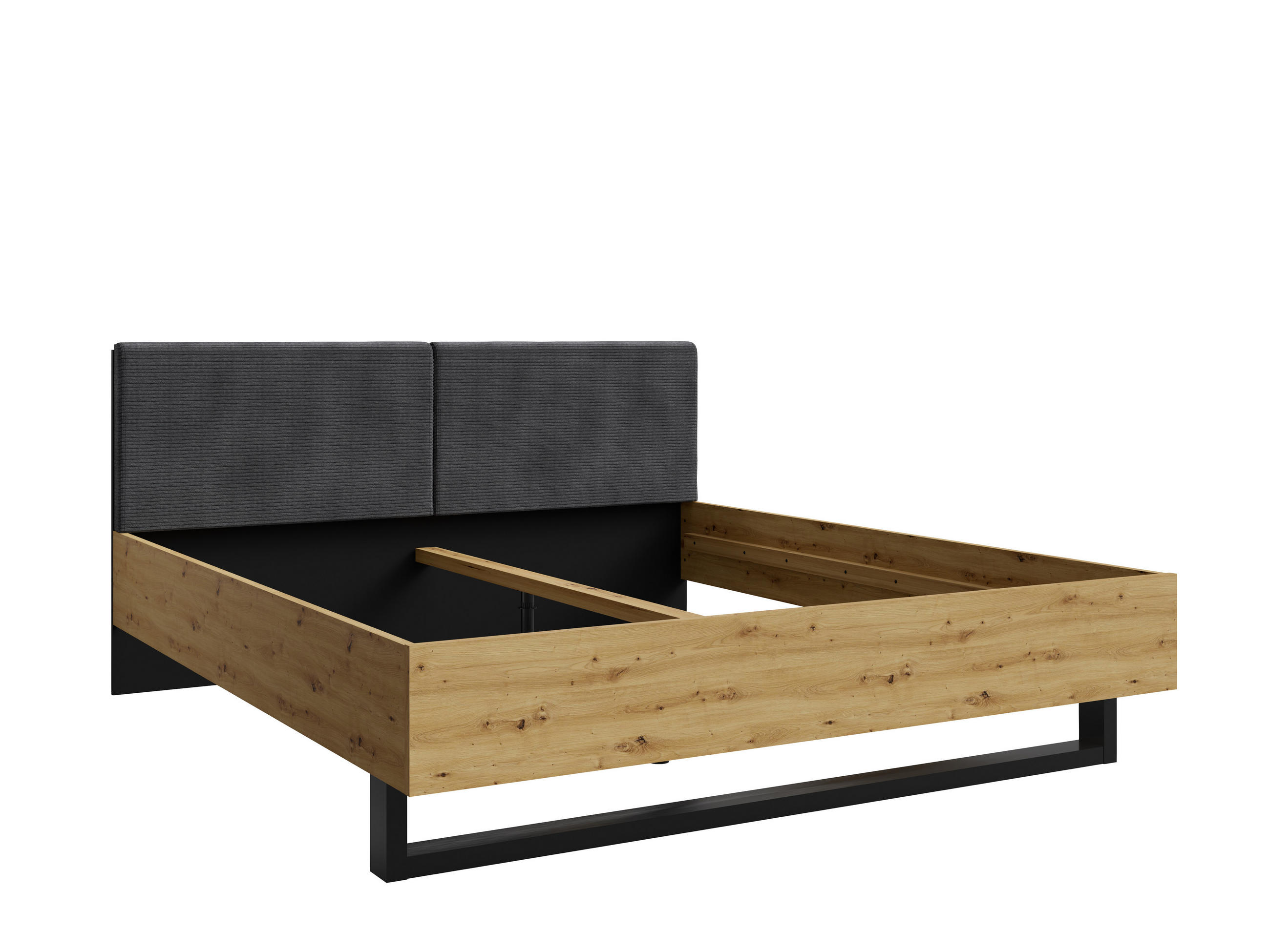 BETT URSENA 31 – 160×200 cm ohne Bettkasten Schwarz Graphit / Artisan Eiche - Schwarz, Holzwerkstoff (160/200cm) - Milaros Markt