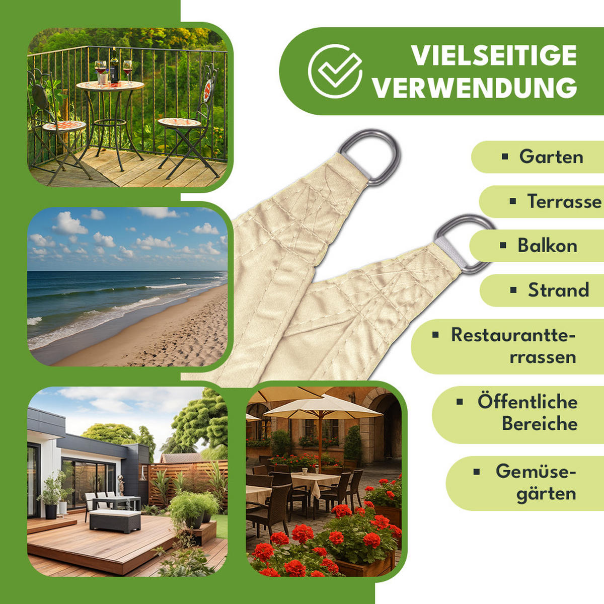 SONNENSEGEL Wasserdicht Rechteckig Beige 4x3m - Beige, Textil (400/300cm) - KRUMAD