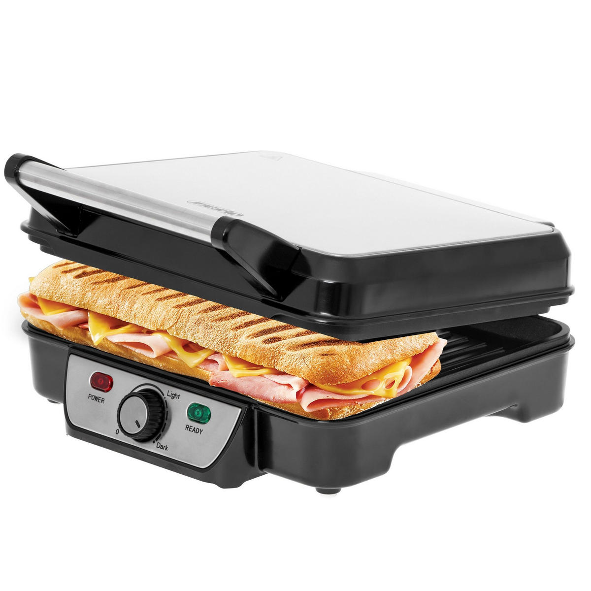 KONTAKTGRILL MS3050 2500 W Schwarz mit Antihaftplatten und 180° Öffnung - Silberfarben/Schwarz, Kunststoff/Metall (32.2/14.2/35.2cm) - mesko