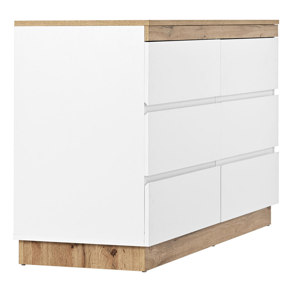 SIDEBOARD in Weiß und Eiche Kommode mit 6 Schubladen und Schließfach für Schlafzimmer und Wohnzimmer, B110/T40/H67.5cm - Eichefarben/Weiß, Holzwerkstoff/Metall (110/67.5/40cm) - STILVORA
